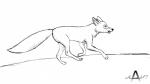 16:9 ambiguous_gender animator617 black_and_white canid canine feral fox hi_res mammal monochrome running sketch solo
