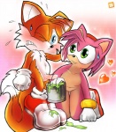 anthro clothing duo erection female genitals gloves handwear heart_symbol male multi_tail paint paint_can penis pink_body tail thick_thighs thin_calves thin_legs thin_thighs orangebox sega sonic_the_hedgehog_(series) amy_rose miles_prower canid canine eulipotyphlan fox hedgehog mammal