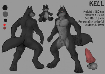 animal_genitalia animal_penis anthro athletic athletic_anthro athletic_male balls canine_genitalia canine_penis erection facial_scar front_view fur genitals grey_background grey_balls grey_body grey_fur grey_sheath knot male male_anthro mouth_closed nude penis rear_view red_eyes red_penis scar sheath simple_background solo standing stated_height stated_penis_size stated_weight text hufnaar kell_(kell34) canid canine mammal english_text model_sheet