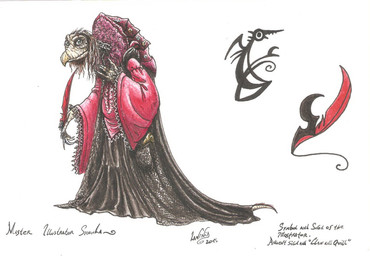 ambiguous_gender anthro elderly elderly_ambiguous gown loose_feather multi_limb quill renaissance_clothing solo skekla_(artist) the_dark_crystal skekla_the_illustrator alien skeksis 2015 english_description hi_res model_sheet signature