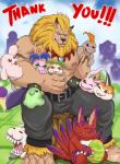 abs anthro biceps clothing ear_piercing egg fur group hair large_group male mane manly muscular muscular_male nipples open_mouth pecs piercing scar simple_background smile text shade_the_wolf bandai_namco digimon botamon digimon_(species) elecmon felid koromon leomon mammal motimon pukamon pyokomon tanemon tokomon tsunomon 2017 english_text hi_res