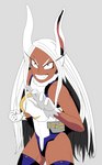 clothed clothing female gloves hair handwear leotard looking_at_viewer simple_background smile smiling_at_viewer solo tan_body white_hair redcrystal my_hero_academia rumi_usagiyama animal_humanoid humanoid lagomorph lagomorph_humanoid leporid_humanoid mammal mammal_humanoid rabbit_humanoid absurd_res hi_res