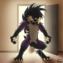 animal_genitalia animal_penis anthro balls big_balls bodily_fluids canine_genitalia canine_penis claws digitigrade door drooling erection excessive_genital_fluids excessive_precum fangs front_view fur genital_fluids genitals glowing glowing_eyes knot knotted_penis leaking_precum looking_at_viewer male nude open_door open_mouth pawpads paws penis precum presenting presenting_penis ringed_eyes saliva solo standing teeth fwankie nintendo pokemon milo_(fwankie) generation_7_pokemon lycanroc midnight_lycanroc pokemon_(species) 1:1 hi_res