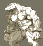 abs anthro biceps chain clothing half_naked legwear lizard_tail male muscular muscular_anthro muscular_male pecs prisoner solo tights underwear vein kuroma final_fantasy square_enix bangaa lizard reptile scalie source_request