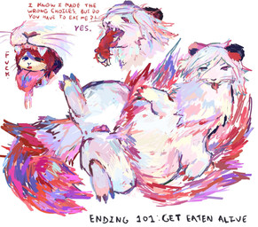 alternate_species ambiguous_gender andromorph anus big_clitoris clitoris duo feral feralized furrification genitals intersex intraspecies larger_andromorph larger_intersex mouth_shot open_mouth sharp_teeth simple_background size_difference smaller_ambiguous teeth text vore white_background petday the_hundred_line:_last_defense_academy shion_(hundred_line) takumi_sumino mammal mustelid musteline true_musteline weasel english_text hi_res