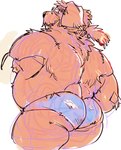 anthro belly big_belly brown_body butt clothing eyewear glasses kemono male moobs nipples overweight overweight_male solo underwear chisa_sa canid canine canis domestic_dog mammal 2024