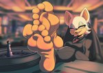 5_toes anthro barefoot clothed clothing feet female foot_fetish foot_focus humanoid_feet looking_at_viewer one_eye_closed plantigrade roulette_wheel soles solo toes bcm13 sega sonic_the_hedgehog_(series) rouge_the_bat bat mammal hi_res