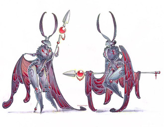 ambiguous_gender antennae_(anatomy) anthro black_body black_fur fur jewelry melee_weapon necklace nude ornamental_weapon polearm simple_background solo spear weapon white_background drachenmagier arthropod insect lepidopteran moth zygaena_carniolica traditional_media_(artwork)