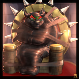 bdsm bondage bound chair furniture gag gagged horn male mummification mummified shell solo spikes tape tape_bondage tape_gag throne radasus mario_bros nintendo bowser koopa scalie 1:1 hi_res
