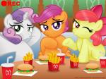 beverage burger duckface feathered_wings feathers female feral food fries group horn one_eye_closed orange_body orange_feathers selfie soda text wings wink young young_feral aleximusprime friendship_is_magic hasbro my_little_pony mythology apple_bloom_(mlp) scootaloo_(mlp) sweetie_belle_(mlp) earth_pony equid equine horse mammal mythological_creature mythological_equine pegasus pony unicorn 4:3 url