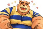 anthro blush brown_body brown_fur clothing eyes_closed fur humanoid_hands kemono male overweight overweight_anthro overweight_male shirt simple_background solo topwear white_background kotobuki animal_crossing nintendo teddy_(animal_crossing) bear mammal 2020 hi_res