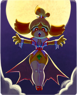 anthro breasts fangs female floating fur moon open_mouth red_eyes solo teeth wide_hips yellow_body yellow_fur chi-iz animal_crossing nintendo isabelle_(animal_crossing) canid canine canis domestic_dog mammal shih_tzu toy_dog vampire hi_res