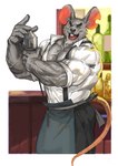 anthro barazoku bartender black_nose bottomwear clothing detailed_background grey_body humanoid_hands male muscular muscular_male one_eye_closed pants shirt solo topwear wink traver009 cookie_run cheesemaster_(cookie_run) mammal mouse murid murine rodent 2024 absurd_res hi_res