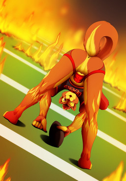 american_football anthro anus ass_up backsack ball balls biped butt clothed clothing dutch_angle feet fire fur genitals gridiron_ball hair hell hindpaw holding_ball holding_object jockstrap looking_back male one_eye_closed orange_body orange_eyes orange_fur paws presenting presenting_hindquarters raised_tail rear_view red_hair shirt short_hair smile solo sport standing tail topwear underwear wink shiuk cougar felid feline mammal 2012 hi_res orange_theme