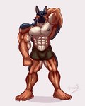 abs anthro barazoku claws clothing feet fur male multicolored_body multicolored_fur muscular muscular_anthro muscular_male nipples pecs raised_arm solo underwear pinumontbalou anothereidos_of_dragon_vein_r barlitz canid canine canis domestic_dog german_shepherd herding_dog mammal pastoral_dog 4:5 low_res