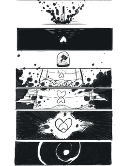 ambiguous_gender anthro clothed clothing dark_fountain darkness death dust dust_cloud fusion hammer knife merging solo soul tools young chameshida deltarune undertale_(series) kris_dreemurr human mammal soul_(undertale) comic hi_res