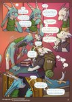 anthro backpack book candle comic_panel ear_piercing female group jewelry leaning leaning_forward piercing ring ring_piercing scarf text trio the_gentle_giant dungeons_and_dragons hasbro mythology wizards_of_the_coast eri_dalin lapal siffo dragon dragonborn_(dnd) kobold mythological_creature mythological_scalie scalie absurd_res comic english_text hi_res url