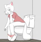 adolescent anthro bathroom biped clothed clothing female fur half-closed_eyes narrowed_eyes panties sitting solo tired toilet toilet_use underwear white_body white_fur young young_anthro young_female notmypornaccount bittersweet_candy_bowl lucy_(bcb) domestic_cat felid feline felis khao_manee mammal 2019 digital_media_(artwork) hi_res