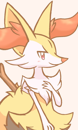 ambiguous_anthro ambiguous_gender anthro biped closed_smile flat_chested front_view looking_at_viewer mouth_closed object_in_tail simple_background smile snout solo standing stick stick_in_tail tail three-quarter_view gd-058 nintendo pokemon braixen canid generation_6_pokemon mammal pokemon_(species) 2025 aliasing binary_drawing digital_drawing_(artwork) digital_media_(artwork) half-length_portrait hi_res japanese_description portrait translated_description