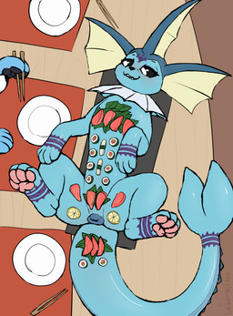 animal_genitalia animal_vulva blush canine_genitalia canine_vulva duo female feral food furniture genitals pawpads paws presenting public public_nudity smile solo solo_focus sushi table vulva laserkitten nintendo pokemon joseph_von_carstein maelstrom_the_39th_(maelstrom) eeveelution generation_1_pokemon generation_6_pokemon pokemon_(species) sylveon vaporeon absurd_res hi_res