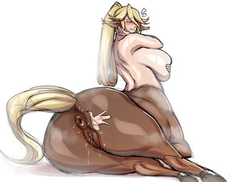 ambiguous_gender animal_ears anus big_breasts big_butt blonde_hair bodily_fluids breasts butt disembodied_hand duo female female/ambiguous female_focus genital_fluids hair hooves huge_breasts lying monster_girl_(genre) nude nude_female on_side puffy_anus rear_view sweat tail vaginal_fluids yellow_tail gorgodenwiener european_mythology greek_mythology monster_musume mythology centorea_shianus_(monster_musume) centaur equid equid_taur humanoid humanoid_taur mammal mammal_taur taur absurd_res hi_res