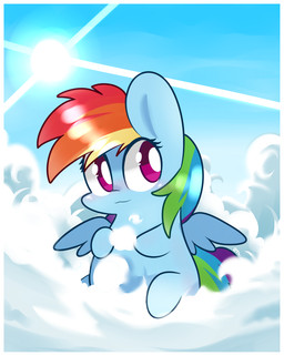 blue_body blue_feathers blue_fur cloud feathered_wings feathers female feral fur hair light long_hair looking_back multicolored_hair outside purple_eyes rainbow_hair sky skyscape slightly_chubby smile solo sun sunlight wings mackinn7 friendship_is_magic hasbro my_little_pony mythology rainbow_dash_(mlp) equid equine mammal mythological_creature mythological_equine pegasus absurd_res hi_res