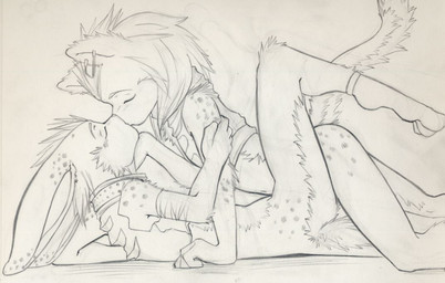 anklet anthro anthro_on_anthro bottomless clothed clothing duo ear_piercing eyes_closed footwear from_front_position fur hair jewelry kiss_on_lips kissing legwear lying male male/male missionary_position on_back piercing romantic romantic_couple sex shirt side_view simple_background socks tail topwear white_background young young_anthro young_male shiuk lagomorph leporid mammal rabbit black_and_white line_art monochrome sketch source_request traditional_media_(artwork)