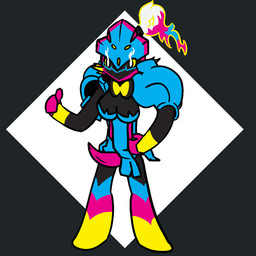 anthro armor big_breasts biped black_body blue_armor blue_body blue_eyewear blue_glasses blue_hair bow_ribbon breasts clothing erection eyewear genitals gesture glasses hair hand_gesture headgear helmet multicolored_armor multicolored_clothing penis pink_armor pink_body pink_hair pink_penis shoulder_pads solo tapering_penis thumbs_up two_tone_armor two_tone_clothing whiskers white_eyes white_hair yellow_body yellow_sclera trooper3 nintendo pokecember pokecember_2024 pokemon sylvie_(trooper3) armarouge generation_9_pokemon pokemon_(species) 1:1 2024 hi_res