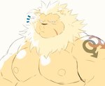 anthro black_nose kemono male moobs nipples overweight overweight_male scar simple_background solo tattoo white_background sessa felid lion mammal pantherine 2022