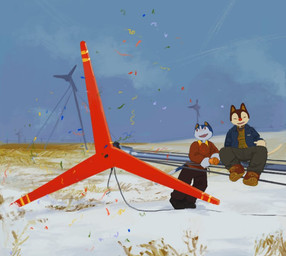 anthro biped blue_body blue_fur boots bottomwear clothed clothing coat collared_shirt confetti countershading duo eyes_closed footwear fur fur_markings gloves_(marking) landscape looking_aside male markings pants plant pose red_body red_fur shirt shoes sitting sky smile snow standing sweater tail tan_body tan_fur topwear white_body white_fur windmill qs75834 animal_crossing nintendo rover_(animal_crossing) rudy_(animal_crossing) felid feline mammal digital_media_(artwork)