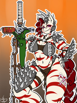 alternate_universe anthro armor big_breasts bottomwear breasts cleavage clothed clothing female gun hand_on_hip headgear helmet loincloth ranged_weapon smile solo spikes weapon wide_hips mantamasters-art fallout fallout_equestria foe:_project_horizons friendship_is_magic hasbro microsoft my_little_pony fan_character rampage_(fallout_equestria) earth_pony equid equine horse mammal pony zony 3:4 crossover