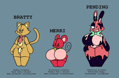 accessory angry anthro balls big_breasts black_eyes black_goo bow_tie breasts description eyelashes female femboy genitals green_bow_tie grey_background group huge_breasts huge_hips huge_thighs male mouse_ears mouse_tail multicolored_body necktie penis pink_body plushie red_body red_necktie simple_background smile tail text thick_thighs trio two_tone_body whiskers wide_hips yellow_body yellow_tail gremlingrounded lovedoll_toy_factory bratti_(gremlingrounded) hoppi_(gremlingrounded) merri_(gremlingrounded) animate_inanimate domestic_cat felid feline felis lagomorph leporid mammal mouse murid murine rabbit rodent 2023 digital_drawing_(artwork) digital_media_(artwork) english_text