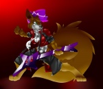 anthro breasts cleavage clothed clothing electric_guitar female green_eyes guitar jacket musical_instrument necktie playing_guitar playing_music plucked_string_instrument solo string_instrument tail topwear severus integra canid canine mammal