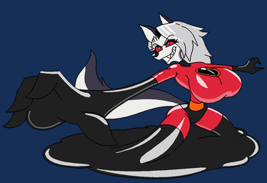 anthro bodysuit clothing cosplay female latex malleable_body melting skinsuit solo stretchy tight_clothing themadastronaut disney hellaverse helluva_boss mythology pixar the_incredibles helen_parr loona_(helluva_boss) canid canid_demon canine demon hellhound mammal mythological_canine mythological_creature 2025 alpha_channel