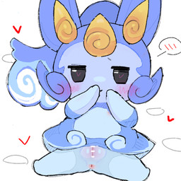 anthro anus aroused beady_eyes biped blue_body blush body_blush censor_bar censored_genitalia censored_vulva cheek_tuft chibi covering covering_mouth covering_own_mouth covering_self facial_tuft female female_anthro front_view genitals half-closed_eyes head_tuft heart_in_pupils hearts_around_body innie_vulva looking_at_viewer multicolored_body narrowed_eyes nipples plantigrade simple_background sitting solo tuft two_tone_body vulva vulva_blush white_background purupuwa ponos_corp. the_battle_cats marinmizu_(the_battle_cats) elemental_creature elemental_humanoid humanoid 1:1 2026 cel_shading censored digital_drawing_(artwork) digital_media_(artwork) hi_res shaded