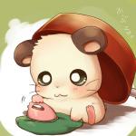 :3 blush brown_body brown_fur clothing feral fur hat headgear headwear iron male nude pan simple_background solo text whiskers white_body white_fur huyumikann hamtaro_(series) cappy_(hamtaro) cricetid hamster mammal rodent 1:1 japanese_text