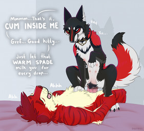 animal_genitalia animal_vulva anthro anthro_on_bottom anthro_on_feral anthro_penetrating anthro_penetrating_female anthro_penetrating_feral belly_nipples bestiality biped black_body black_fur black_vulva canine_genitalia canine_vulva claws cowgirl_position cum_request dialogue dipstick_tail dominant dominant_female dominant_feral duo erection eyes_closed female female_feral female_on_top female_penetrated feral feral_on_top feral_penetrated from_front_position fur genitals heterochromia insemination_request interspecies jewelry larger_anthro larger_male larger_sub leg_grab male male/female male_anthro male_on_feral male_penetrating male_penetrating_female male_penetrating_feral markings multicolored_body multicolored_fur necklace nipples on_bottom on_top penetration penile penile_penetration penis_in_vagina pet_praise pink_nipples plump_labia praise quadruped red_body red_fur sex size_difference smaller_female smaller_feral smaller_penetrated striped_body striped_fur stripes submissive submissive_anthro submissive_male tail tail_markings talking_feral text toe_claws vaginal vaginal_penetration vulva whisker_spots whiskers white_body white_fur digitoxici angel_(velvetvlade) keda_(yipsky) canid canine canis felid mammal pantherine tiger wolf 2026 digital_media_(artwork) english_text hi_res