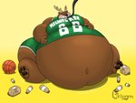 3_toes 4:3 4_fingers anthro antlers basketball belly big_belly bloated blush bottomwear brown_body brown_fur brown_nose brown_pawpads candy chocolate chocolate_milk clothed clothing deer dessert feet fingers flavored_milk food fur grinnym hi_res horn huge_belly hyper hyper_belly male mammal milk milwaukee_bucks moobs morbidly_obese morbidly_obese_anthro morbidly_obese_male nba obese obese_anthro obese_male overweight overweight_anthro overweight_male pawpads shirt shorts simple_background sitting solo tan_antlers text text_on_clothing toes topwear wisconsin yellow_background
