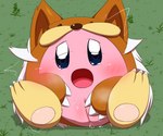 :o blush bodily_fluids claws clothing costume crossgender female fingering fursuit genital_fluids genitals grass heart_eyes heart_symbol open_mouth pink_body plant plump_labia pussy solo tears tears_of_pleasure vaginal vaginal_fingering vaginal_fluids minami_(artist) kirby_(series) nintendo animal_kirby kirby canid canine mammal waddling_head