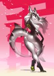 anthro breasts butt cherry_blossom claws female flower grey_body hair long_hair markings nipples occult_symbol pentagram plant prunus_(flower) solo symbol toe_claws white_hair qrichy canid canine fish hybrid mammal marine shark 2021 absurd_res hi_res signature