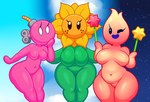 alternate_species black_eyes bomb breasts explosives featureless_breasts featureless_crotch female flower freckles green_body green_skin group humanoidized not_furry nude one_eye_closed pink_body pink_skin plant slightly_chubby star sunflower thick_thighs white_eyes wink acstlu mario_bros nintendo paper_mario super_mario_sunshine bombette sunflower_kid bob-omb bob-omb_buddy bomb_humanoid elemental_creature elemental_humanoid flora_fauna flower_creature flower_humanoid humanoid hungry_luma living_bomb luma plant_humanoid 2020 digital_drawing_(artwork) digital_media_(artwork) hi_res