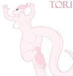 anthro arms_above_head back_muscles breasts butt claws feet female green_eyes horn leg_muscles muscle_tone nipples nude red_body running simple_background soles solo tail toe_claws white_background kurtassclear tori_(lcut) kobold reptile scalie hi_res sketch