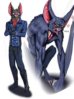 biped black_body black_fur clothed clothed_humanoid clothed_male clothing for_a_head fur gloves handwear humanoid_hands male membrane_(anatomy) membranous_wings pink_snout red_eyes solo white_eyes winged_arms wings noegip2d dispatch sonar_(dispatch) animal_head animal_humanoid bat humanoid mammal monster 3:4 hi_res signature