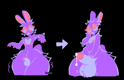 anthro areola ball_tuft balls belly big_balls big_butt big_eyes big_penis blep bodily_fluids body_hair bottom_heavy butt cheek_tuft claws confusion cum dripping erection expansion expansion_sequence eyeliner facial_tuft fingers frown fur genital_fluids genitals happy_trail heart_(marking) holding_face huge_balls huge_butt huge_hips huge_penis huge_thighs humanoid_genitalia humanoid_penis hyper hyper_balls hyper_butt hyper_genitalia hyper_hips hyper_penis hyper_thighs leaking_precum leg_tuft looking_at_self looking_up makeup male markings nipples nude nude_anthro nude_male overweight pansy_(haulass) penis precum precum_drip pubes purple_body purple_fur short_tail simple_background slightly_chubby solo tail text thick_thighs thigh_tuft tongue tongue_out tuft weight_gain wide_hips haulass lagomorph leporid mammal rabbit 2026 artist_name colored digital_drawing_(artwork) digital_media_(artwork) english_text hi_res portrait sequence three-quarter_portrait watermark
