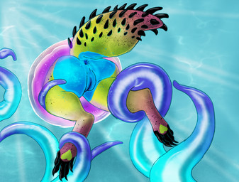 5_toes anthro anus blue_butt blue_tentacles blue_vulva butt butt_focus feet female freckled_feet freckled_legs freckled_tail freckled_thighs freckles genital_focus genitals nude nude_anthro pool_toy purple_tentacles restrained restrained_by_tentacles sea solo swimming_pool tail tentacle_grab tentacles tentacles_around_legs toes underwater vulva water fabtool latexslug hazard_(latexslug) aquatic aquatic_gastropod gastropod mollusk nudibranch sea_slug slug