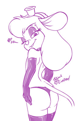 4_fingers anthro armwear bedroom_eyes buckteeth butt clothed clothing elbow_gloves eyewear female fingers flat_chested gloves goggles hair half-closed_eyes handwear heart_symbol legwear lingerie long_hair looking_back narrowed_eyes one_eye_closed presenting presenting_hindquarters rear_view seductive simple_background smile solo standing tail teeth thigh_highs thin_tail thong topless underwear white_background wink soulcentinel chip_'n_dale_rescue_rangers disney gadget_hackwrench mammal mouse murid murine rodent 2018 digital_media_(artwork) monochrome