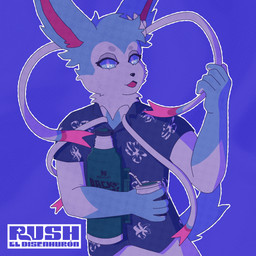 aloha_shirt anthro blue_aloha_shirt blue_clothing blue_eyes blue_tail blue_topwear clothing ear_tuft glowing grabbing half-closed_eyes inner_ear_fluff looking_at_viewer male mate_(beverage) narrowed_eyes open_mouth pattern_clothing pattern_shirt pattern_topwear ribbons_(anatomy) shirt simple_background solo tail thermos tongue topwear tuft rush_el_disenhuron back_to_the_future nintendo pokemon delisylvi_(character) eeveelution generation_6_pokemon mammal pokemon_(species) shiny_pokemon sylveon 1:1 absurd_res hi_res purple_theme signature