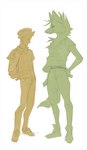 anthro backpack bottomwear breasts chest_tuft clothed clothing duo female footwear fur hair male neck_tuft pants plantigrade shirt shoes simple_background size_difference topwear tuft wetchop mary_(wetchop) canid canine human mammal maned_wolf hi_res sketch