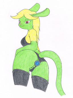 anal anal_penetration anthro bottomwear bra butt buttplug buttplug_in_ass buttplug_insertion clothed clothing clothing_aside female fur green_body green_fur hair legwear looking_at_viewer looking_back object_in_ass panties penetration plug_(sex_toy) plug_insertion rear_view red_eyes sex_toy sex_toy_in_ass sex_toy_insertion simple_background solo stockings tail topwear underwear underwear_aside yellow_body yellow_fur kiszkot mammal rodent hi_res traditional_media_(artwork)