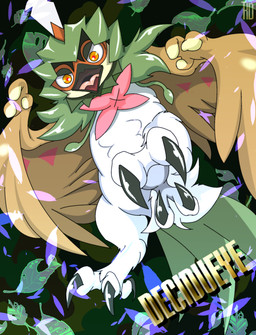 3_toes abstract_background action_pose ambiguous_gender anthro attack beak biped black_beak black_claws black_markings brown_body brown_feathers brown_wings claws facial_markings feathered_wings feathers feet fingerless_(marking) frown green_body green_feathers green_tail half-closed_eyes head_markings japanese kemono leaf leg_tuft loose_feather markings mask_(marking) midair multicolored_body multicolored_feathers narrowed_eyes nude open_beak open_mouth orange_markings pink_body pink_feathers pink_tongue pose pseudo_clothing red_markings solo tail tail_feathers tendrils text toe_claws toes tongue tuft white_body white_feathers winged_arms wings yelling t.k.d nintendo pokemon avian decidueye generation_7_pokemon pokemon_(species) 2017 absurd_res digital_drawing_(artwork) digital_media_(artwork) english_text hi_res species_name